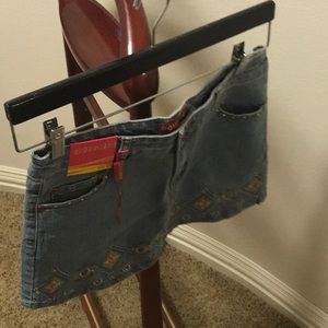 Mini jean skirt with cute embroidered design